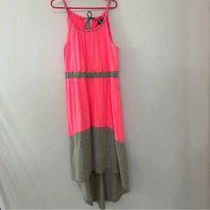 PAPER DOLL COMFY HIGH LOW SLEEVELESS SUNDRESS HOT PINK GRAY SIZE 14 Girl